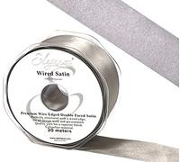 Eleganza Wired Edge Premium Double Faced Satin, Silver, 38mm x 20m