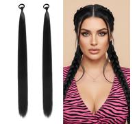 Elegaperma 2 Pcs Black Hair Extensions Braiding, 26" Black Heat Resistant Synthetic Braiding Hair Extensions, Pre Stretched Braidings Hairs for Goddess Braids, Ponytail, Wedding, Party Styling