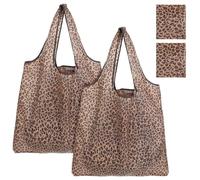 Elegaperma 2 Pcs Folding Shopping Bags, Shopping Bags Foldable in Leopard Print, Extra Large Polyester Reusable Grocery Totes (Brown, 60 x 45 cm)
