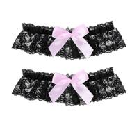 Elegaperma 2 PCS Wedding Garters for Brides, Elastic Lace Thigh Garter, Leg Garters Belt Women's Adjustable Thighs Pink Garter Belts for Women Bride Bridal Wedding Gift, Black & Pink