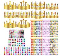 Elegaperma 22 Pcs Crown Making Kit for Kids,10 Sets DIY Paper Crowns for Kids to Decorate with 6 Pcs Number Letter Stickers,6 Sheets Self-Adhesive Rhinestone Stickers for Party,Celebration Activities