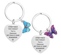 Elegaperma 2pcs Motivational Keyrings for Women,Sometimes You Forget You are Awesome Inspirational Gift,Butterfly Gifts for Women,Motivational Keyrings for Girl Daughter Reminder of How Strong You're