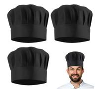 Elegaperma 3 PCS Unisex Chef Hats, Professional Black Chefs Hat, Adjustable Chefs Hats for Adults with Mushroom Style for Kitchen and Cooking