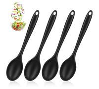Elegaperma 4 PCS Black Silicon Spoon, Heat Resistant Large Silicone Spoons for Cooking, Silicone Cooking Spoon for Cooking, Salad, Baking, Serving, Mixing and Stirring