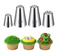 Elegaperma 4 PCS Grass Piping Nozzle, 304 Stainless Steel Piping Tips with 4 Multi-Hole Cake Pipings Kit for Grass, Fur and Floral Cake Designs(233,234,235,M24