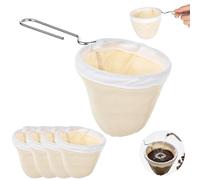 Elegaperma 5 Pcs Cloth Coffee Filters Reusable, Coffee Strainer Cloth with Stainless Steel Handle, Coffee Sock Filter for Straining Juice, NutMilk, Thai Tea, Yogurt and Soup