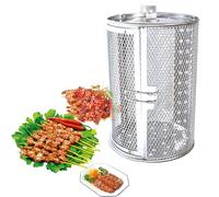 Elegauit Rolling Grill Basket, Stainless Steel Wire Mesh Cylinder Grilling Cage, Portable Outdoor Camping Cooking BBQ Accessories Grill for Meat, Fish, Vegetables, French Fries (14X18cm)
