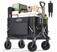 Elegear Festival Trolley Cart with Brake, 150L Folding Camping Trolley with Adjustable Handle & 360° All-Terrain Wheels, Collapsible Pull Along Wagon for Beach Garden Picnic Transport,