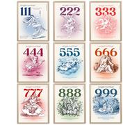 Elegend Angel Numbers Poster Set of 9 - Beautifully Illustrated with Angelic Imagery and Meaningful Sequences in 8x10 Inches Prints on Quality Paper Unframed