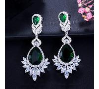 Elegent Evening Dinner Party Wedding Jewelry Luxury Long Cz Crystal Big Drop Dangle Earrings For Brides