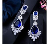 Elegent Evening Dinner Party Wedding Jewelry Luxury Long Cz Crystal Big Drop Dangle Earrings For Brides