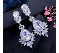 Elegent Evening Dinner Party Wedding Jewelry Luxury Long Cz Crystal Big Drop Dangle Earrings For Brides