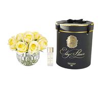 ElegFleur - Crystal Vase Rose Bouquet - Luxury Artificial Floral Diffuser for Home Décor & Gifting (Lemon Yellow Rose)