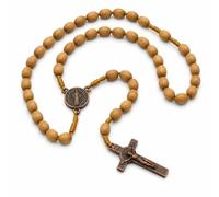ELEGHT Catholic Rosary Beads Necklace, Natural Wooden Rosary with Medal Cross Jesus Christ Saint Benedict for Prayer Baptism