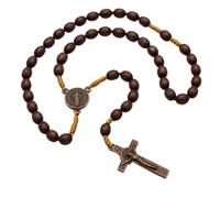 ELEGHT Catholic Rosary Beads Necklace, Natural Wooden Rosary with Medal Cross Jesus Christ Saint Benedict for Prayer Baptism (Dark Brown)
