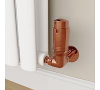 Elego Copper Modern TRV Corner Thermostatic Radiator Valves With Lockshield