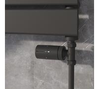 Elego Matte Black Modern TRV Straight Thermostatic Radiator Valves With Lockshield