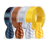 ELEGOO 250g Silk PLA Filament Bundle 1.75mm, 4 Colours Shiny 3D Printer Filaments Dimensional Accuracy +/- 0.02mm, 4 Pack 250g Spool Silk Gold/Silver Grey/Copper/Galaxy Black