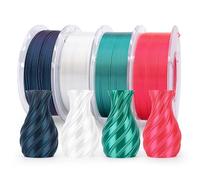 ELEGOO 250g Silk PLA Filament Bundle 1.75mm, 4 Colours Shiny 3D Printer Filaments Dimensional Accuracy +/- 0.02mm, 4 Pack 250g Spool Holly Green/Red/White/Galaxy Black