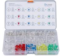 ELEGOO 600pcs Assorted LED Diodes Kit 3mm & 5mm, Diffused and Clear Round LED Bulb Lamp Components in 5 Colors (Red, Blue, Yellow, Green, White) for Arduino and Electronics DIY