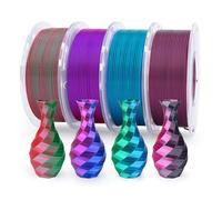 ELEGOO Silk PLA Filament Bundle 1.75mm, Dual Colours 3D Printer Filaments Dimensional Accuracy +/- 0.05mm, Multicolours 4 Pack 250g Spool Green Red/Blue Purple/Black Red/Blue Green