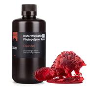 ELEGOO Water Washable 3D Printer Resin 2.0, Fast Curing Photopolymer Resin for LCD DLP SLA Resin Printers, 395-405nm UV Curing 3D Printing Liquid, Low Shrinkage, High Durability Clear Red 1000g