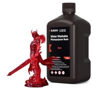 ELEGOO Water Washable 3D Printer Resin, Clear Red 2KG, Fast Curing, Easy Cleanup with Water, Smooth Finish & High Precision 405nm UV Resin for LCD/MSLA 3D Printing