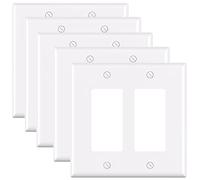 ELEGRP 2-Gang Decorative Wall Plates, Mid-Size 4.88" H x 4.94" L Unbreakable Thermoplastic Faceplate Cover for Decorator Receptacle Outlet Switch, UL Listed (5 Pack, Glossy White)
