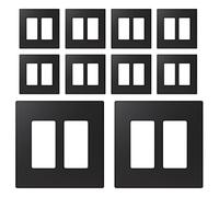 ELEGRP 2-Gang Screwless Decorative Wall Plates, Mid-Size Unbreakable Thermoplastic Faceplate Cover for Decorator Receptacle Outlet Switch, UL Listed (10 Pack, Matte Black) Wall Plate