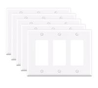 ELEGRP 3-Gang Decorative Wall Plates, Mid-Size 4.88" H x 6.75" L Unbreakable Thermoplastic Faceplate Cover for Decorator Receptacle Outlet Switch, UL Listed (5 Pack, Glossy White)