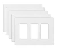 ELEGRP 3-Gang Screwless Decorative Wall Plates, Mid-Size Unbreakable Thermoplastic Faceplate Cover for Decorator Receptacle Outlet Switch, UL Listed (5 Pack, Matte White)