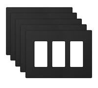ELEGRP 3-Gang Screwless Decorative Wall Plates, Mid-Size Unbreakable Thermoplastic Faceplate Cover for Decorator Receptacle Outlet Switch, UL Listed (5 Pack, Matte Black)
