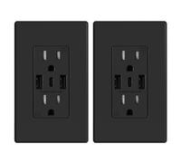 ELEGRP 3-Port USB C Wall Outlet Receptacle, Matte Black 15 Amp With USB Ports, TR Tamper-Resistant, Screwless Wall Plate Included, UL & CUL Listed, 2 Pack