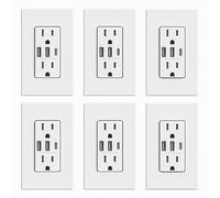 ELEGRP 30W 6.0 Amp 3-Port USB Wall Outlet, 15 Amp Receptacle with USB Type-C Type A Ports, USB Charger for iPhone, iPad, Samsung, LG, HTC and Android Devices, UL Listed, with Wall Plate, 6 Pack, White