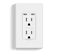 ELEGRP 65W Ultra-Speed USB C Outlet Receptacle for Laptop, 15 Amp Wall Outlet with USB C Ports, Tamper Resistant USB Outlet, Wall Plate Included, UL Listed, 1 Pack, Matte White