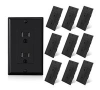 ELEGRP Decorator Wall Receptacle Outlet, Tamper Resistant 15 Amp Standard Electrical Wall Outlet, Residential Grade, Self-grounding, 125V, Wall Plate Included, UL Listed, Glossy Black, 10 Pack