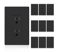 ELEGRP Matte Black Decorator Wall Receptacle Outlets, Tamper Resistant 15 Amp Standard Electrical Wall Outlet, Residential Grade, Self-grounding, 125V, Mid Size Wall Plate Included, UL Listed, 10 Pack