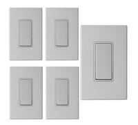 ELEGRP Matte Gray Single Pole Decorator Light Switch, 15A 120/277V, Paddle Rocker Switch Replacement, On/Off Wall Switch, Self-Grounding, Residential Grade, with Mid Wall Plate, UL/CUL, 5 Pack