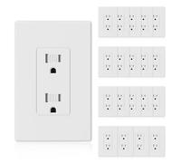 ELEGRP Matte White Decorator Wall Receptacle Outlets, Tamper Resistant 15 Amp Standard Electrical Wall Outlet, Residential Grade, Self-grounding, 125V, Mid Size Wall Plate Included, UL Listed, 20 Pack