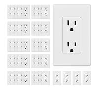 ELEGRP Matte White Standard Decorator Electrical Wall Receptacle Outlet, 15A 125V, 2 Pole 3 Wire, Non- Tamper Resistant, NEMA 5-15R, Self-Grounding, Wall Plate Included, UL Listed, 50 Pack