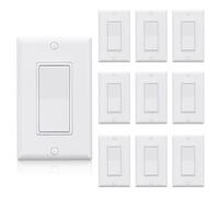 ELEGRP Single Pole Decora Light Switch with Plate 15Amp, 120/277V, Paddle Rocker Switch Replacement, On/Off Wall Switch, Self-Grounding, Residential Grade, w/Wall Plate, UL/CUL (10 Pack Glossy White)