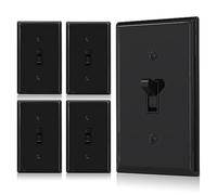 ELEGRP Single Pole Toggle Light Switch with Plate, 15 Amp, 120 Volt, Toggle Framed AC Quiet Switch, in Wall On/Off Switch, Self-Grounding, Residential and Commercial Grade, UL (5 Pack, Glossy Black)