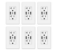 ELEGRP USB Wall Outlet, 3-Port Dual Type C and Type A, 20 Amp, Receptacle for iPhone, iPad, Samsung, Google, LG, HTC, Android Devices and More, UL Listed, w/Wall Plate, 6 Pack, White