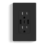 ELEGRP USB Wall Outlets, 3-Ports USB C Wall Outlets Receptacles, Matte Black 15 Amp Outlets with USB Ports, TR Tamper-Resistant USB Outlets, Screwless Wall Plate Included, UL & CUL Listed, 1 Pack