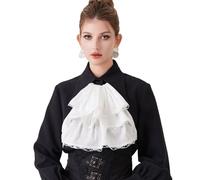 Elegtiskas Victorian Lace Jabot Collar for Men and Women, White Ruffle Neck Accessory for Colonial Costume