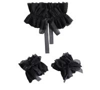 Elegtiskas Victorian Neck Ruffle Collar and Cuff Set Renaissance Organza Layered Clown Choker Neck Collar for Women