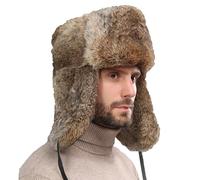 Elegtiskas Winter Trapper Hat with Flaps Faux Fur Winter Hunting Hat Russian Ushanka Hat for Men Women Brown