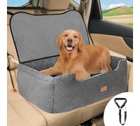 ELEGX Extra Large Dog Booster Car Seat,for Up to 60 Lbs or 2 Small Dog,Inner Thick Height-Boosting Foam Cushion,Effective Seat Back Protection,Soft Short Plush Fabric (Grey, Extra Large)