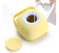 ELEGX Pet Grooming Bath Massage Brush with Soap and Shampoo Dispenser Soft Silicone Bristle for Long Short Haired Dogs Cats Shower (Yellow)