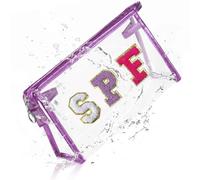 Elehui Clear Sunscreen Bag Waterproof Summer Beach Vacation Essentials Pool Day Must Have Accessories Small Makeup Toiletry Pouch Travel Purse Necessities Preppy Gifts for Women Teen Girls Purple SPF